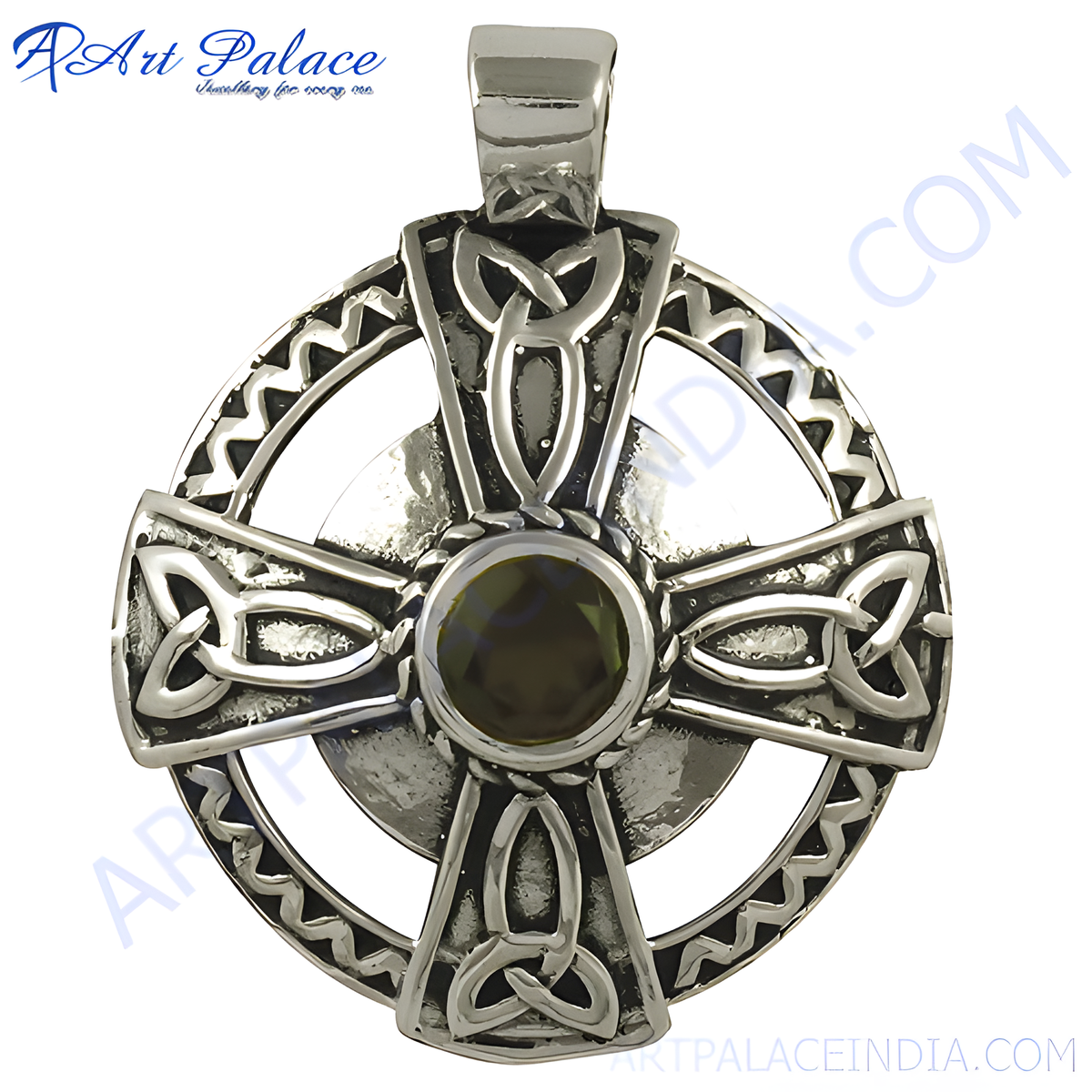 925 sterling silver celtic cross pendant with a central green gemstone, ideal as a religious gift