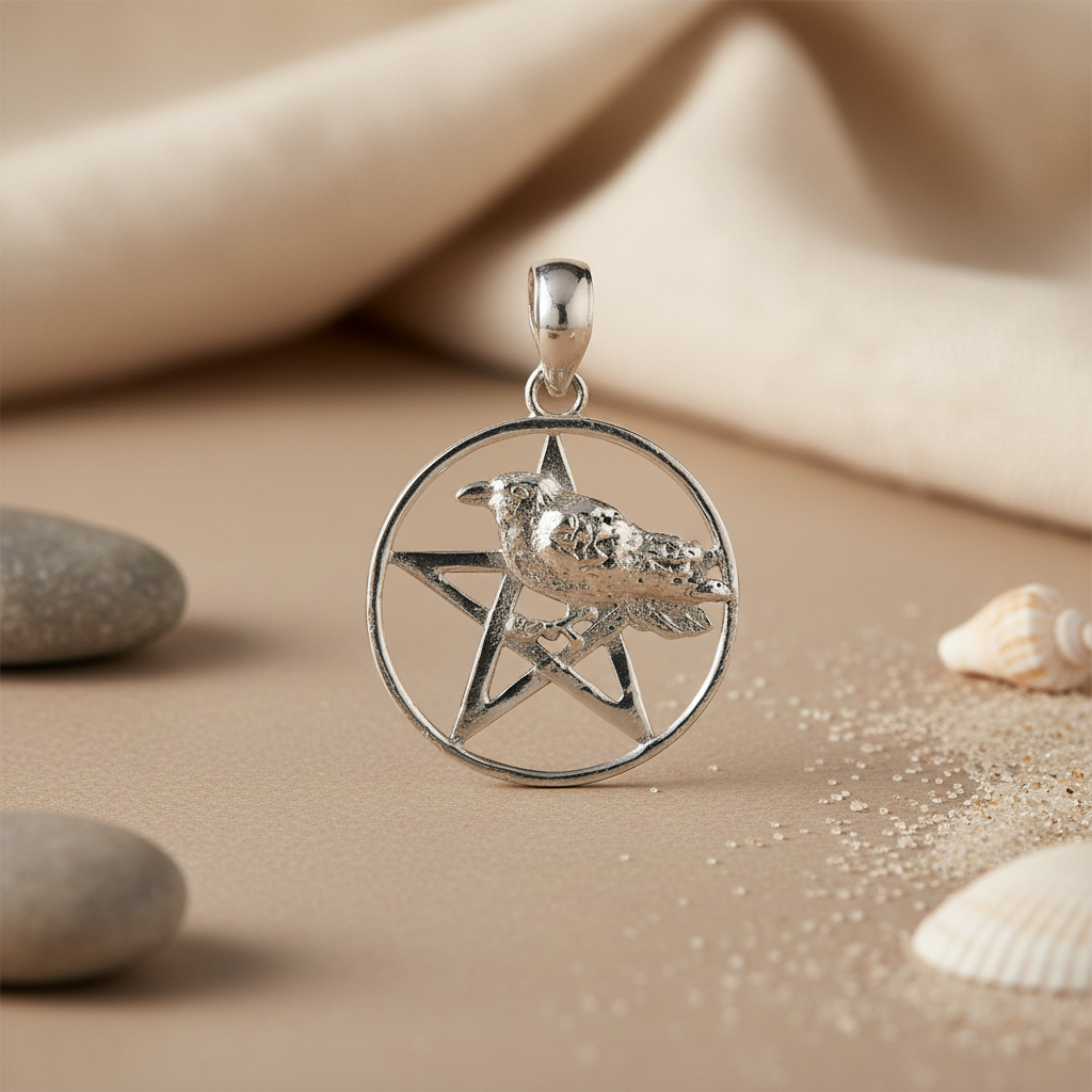 925 Silver Raven Pentagram Pendant for Women | Gothic Jewelry