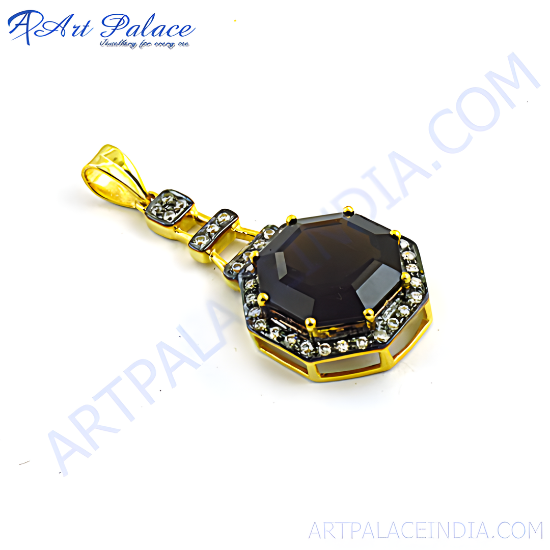 gold plating octagon smokey quartz pendant necklace, a luxurious piece of jewelry for women.