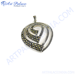 Load image into Gallery viewer, 925 sterling silver heart pendant with marcasite stones on a white background, jewelry product
