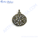 Load image into Gallery viewer, Sterling silver marcasite pendant with intricate stone details, ideal for gifting or daily wear.
