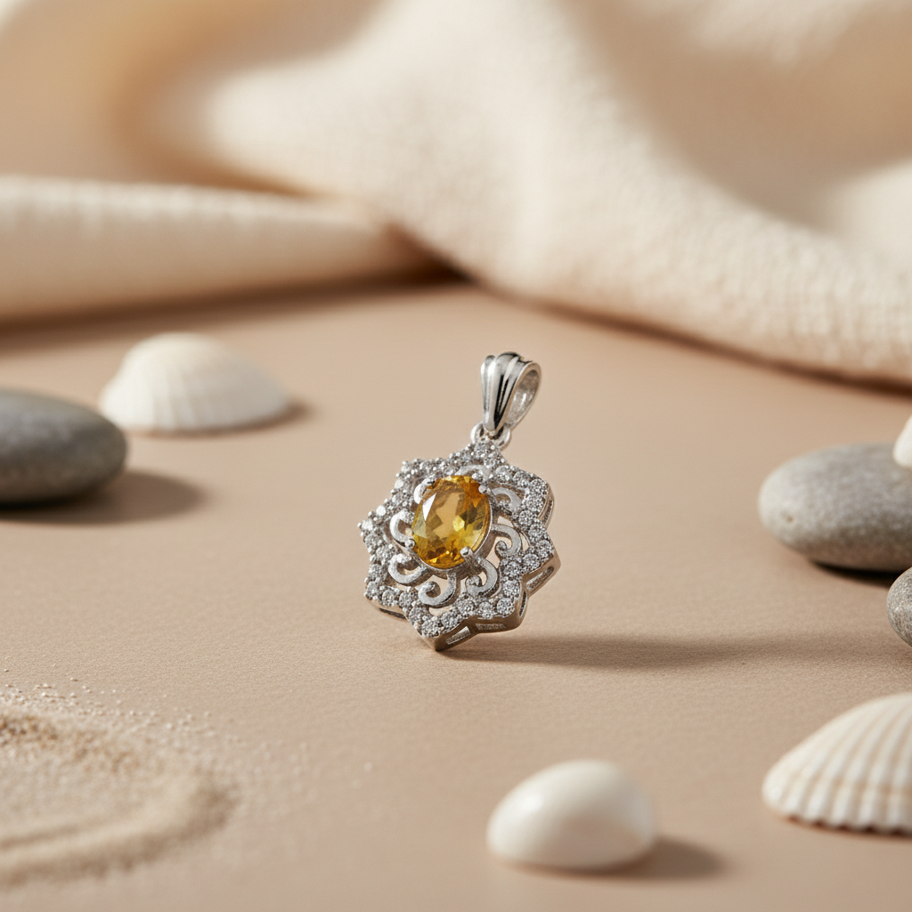 925 Silver Yellow Gemstone Pendant for Women | Fine Jewelry Gift