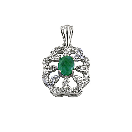 925 Silver Emerald & Diamond Flower Pendant | Women's Jewelry