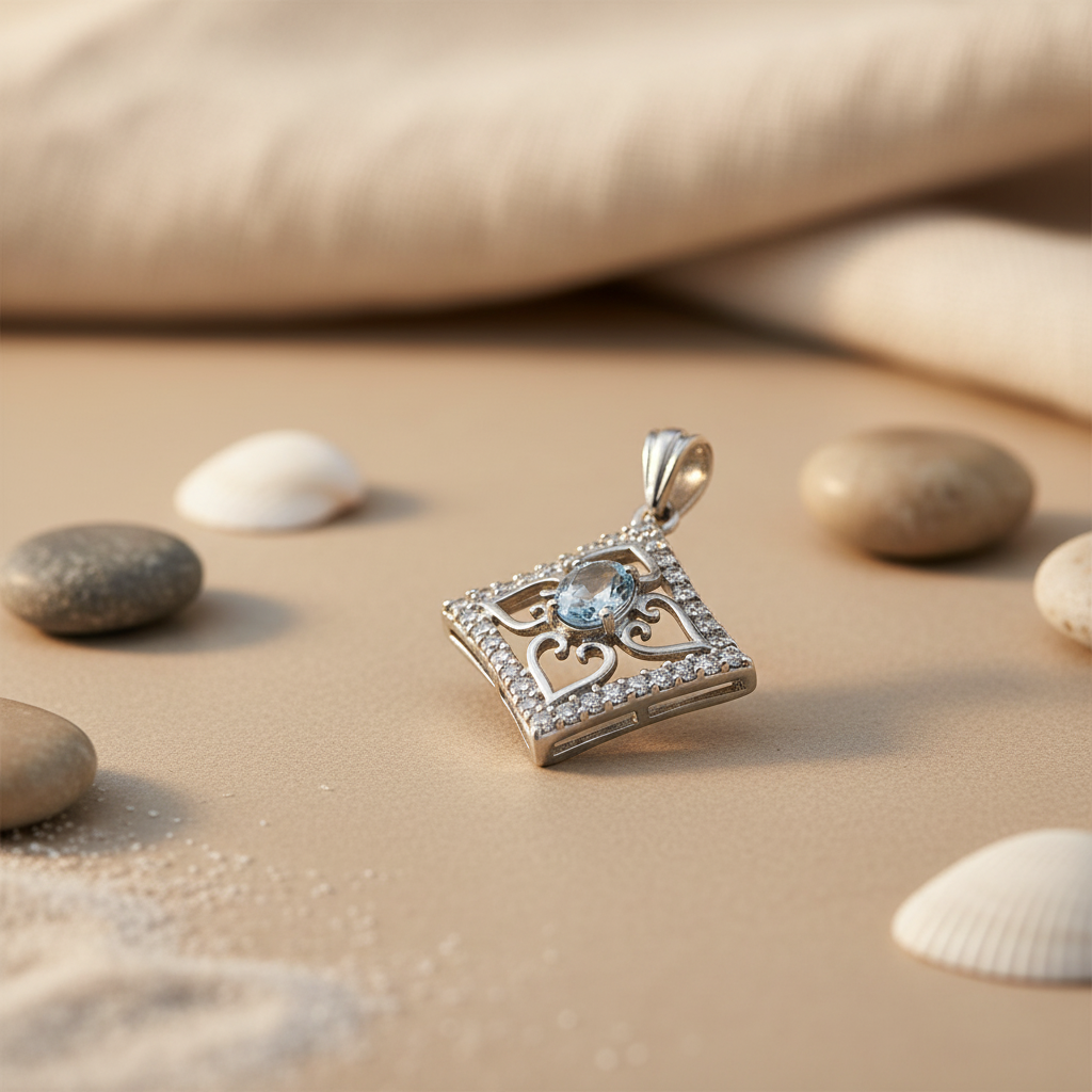 925 Silver Blue Topaz Diamond Pendant for Women | Gift Jewelry