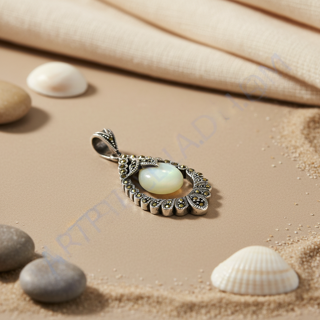 925 Silver Marcasite & Moonstone Pendant for Women | Gift Jewelry