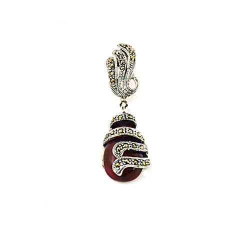 925 silver & garnet pendant | marcasite accents | for women