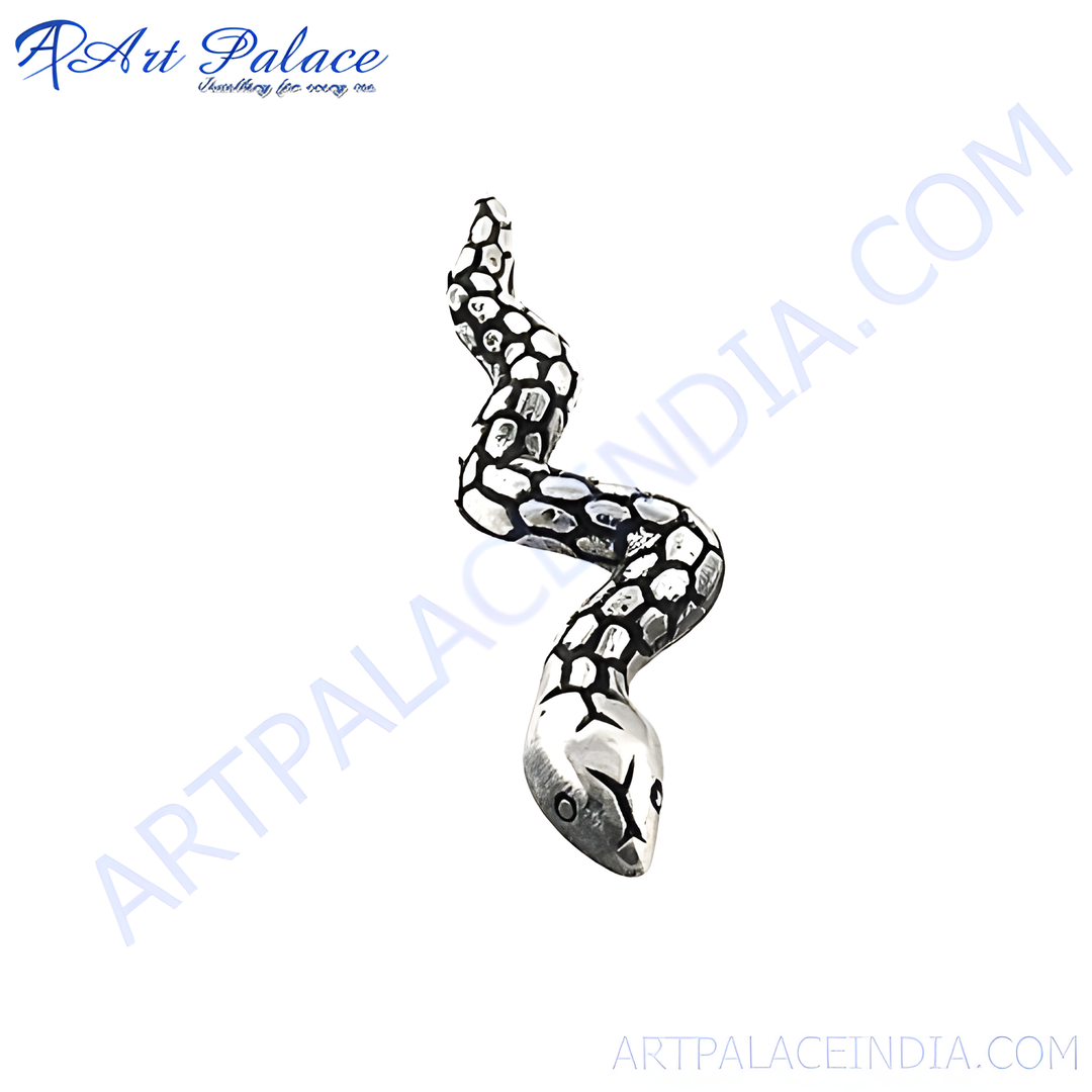 Sterling silver snake pendant with detailed scales, a stylish charm for necklaces and bracelets.