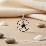 Load image into Gallery viewer, 925 Silver Pentagram Pendant with Black Stone | Witchcraft Jewelry
