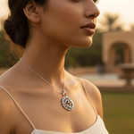 Load image into Gallery viewer, 925 Silver Om Pendant with Green Stone | Spiritual Jewelry
