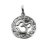 Load image into Gallery viewer, 925 Silver Om Pendant with Green Stone | Spiritual Jewelry
