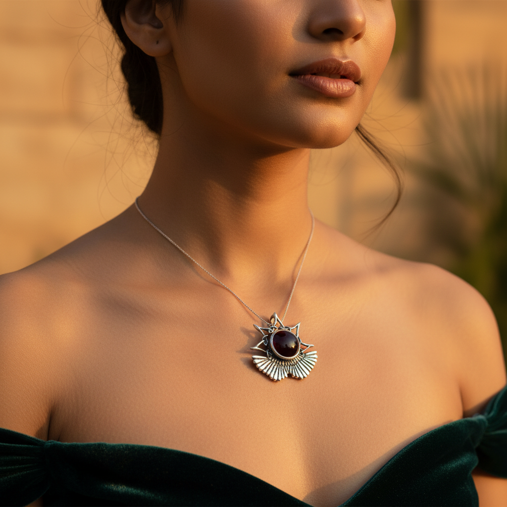 Silver Pendant with Garnet Gemstone | Women's Jewelry | Gift