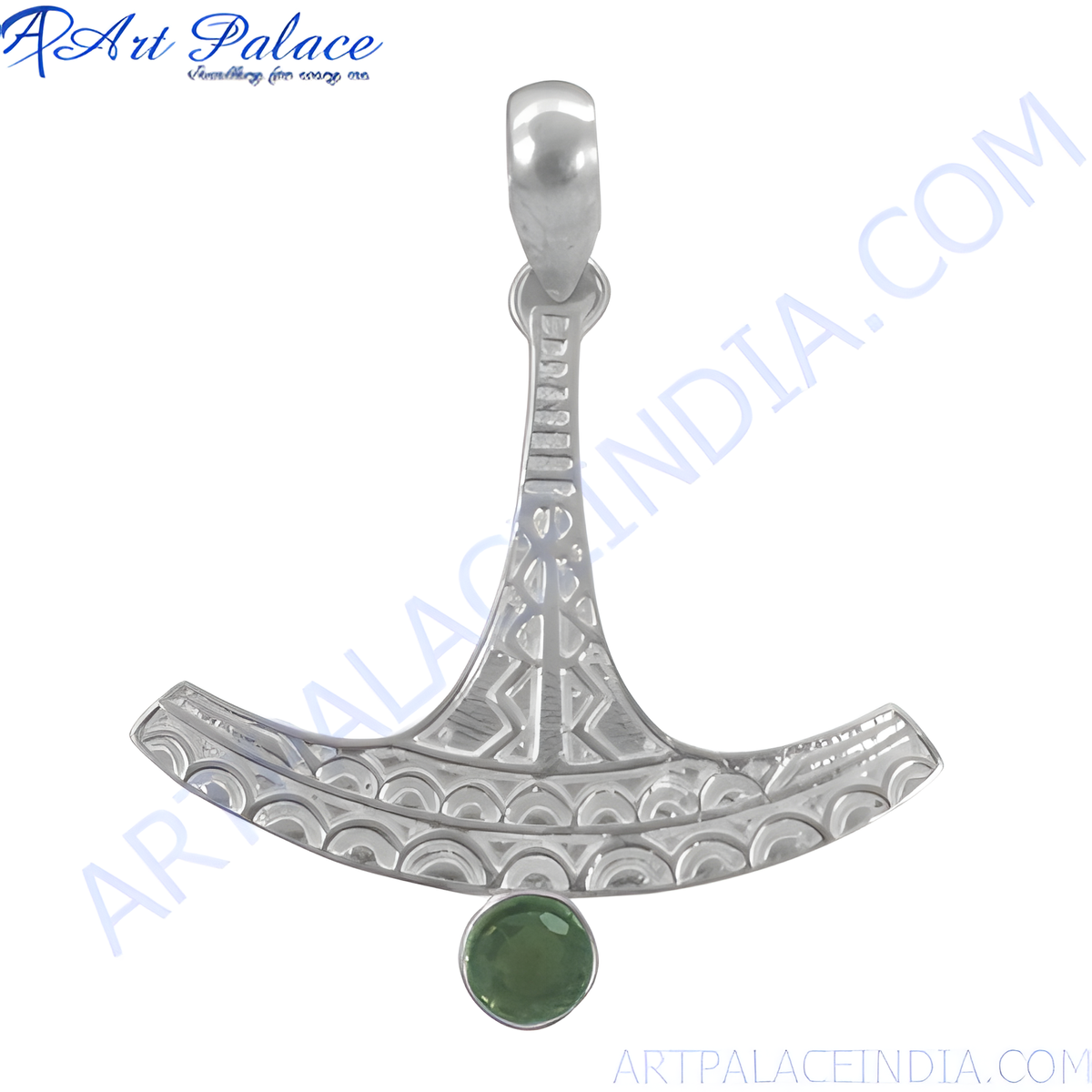925 sterling silver thor's hammer pendant with green emerald gemstone