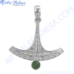 Load image into Gallery viewer, 925 sterling silver Thor's hammer pendant with green emerald gemstone.
