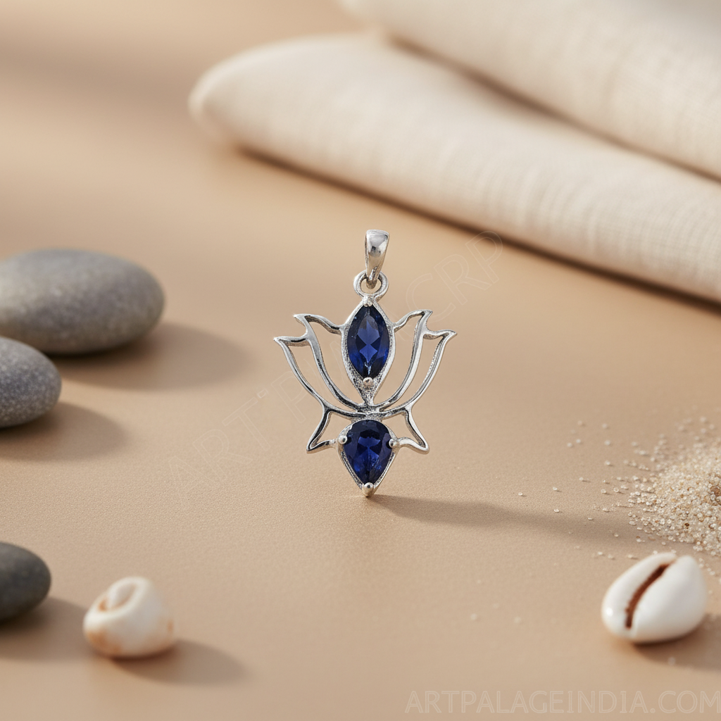 925 Silver Iolite Lotus Pendant Necklace | Women's Jewelry Gift