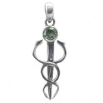 Load image into Gallery viewer, 925 Silver Medical Caduceus Pendant with Green Gemstone | Gift

