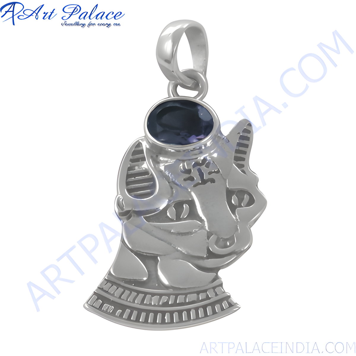 925 sterling silver egyptian cat pendant with a blue gemstone for women