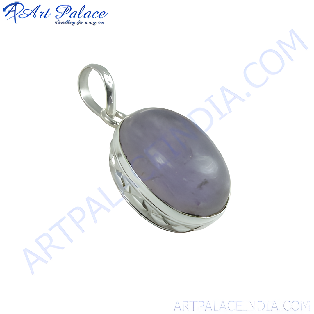 Oval lavender gemstone pendant in 925 sterling silver setting, ideal as a gift for women.