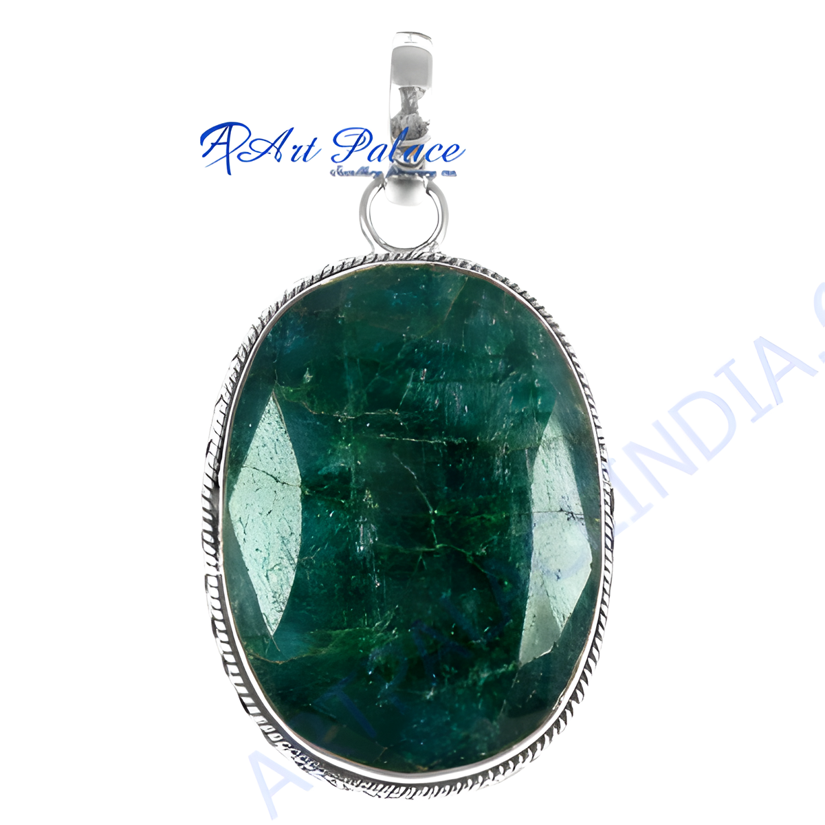925 sterling silver oval green stone pendant