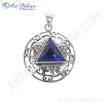 Load image into Gallery viewer, 925 sterling silver pendant with a blue triangle-shaped gemstone.  Ideal for daily wear.
