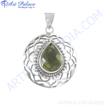 Load image into Gallery viewer, 925 sterling silver peridot teardrop pendant with green gemstone in a filigree setting
