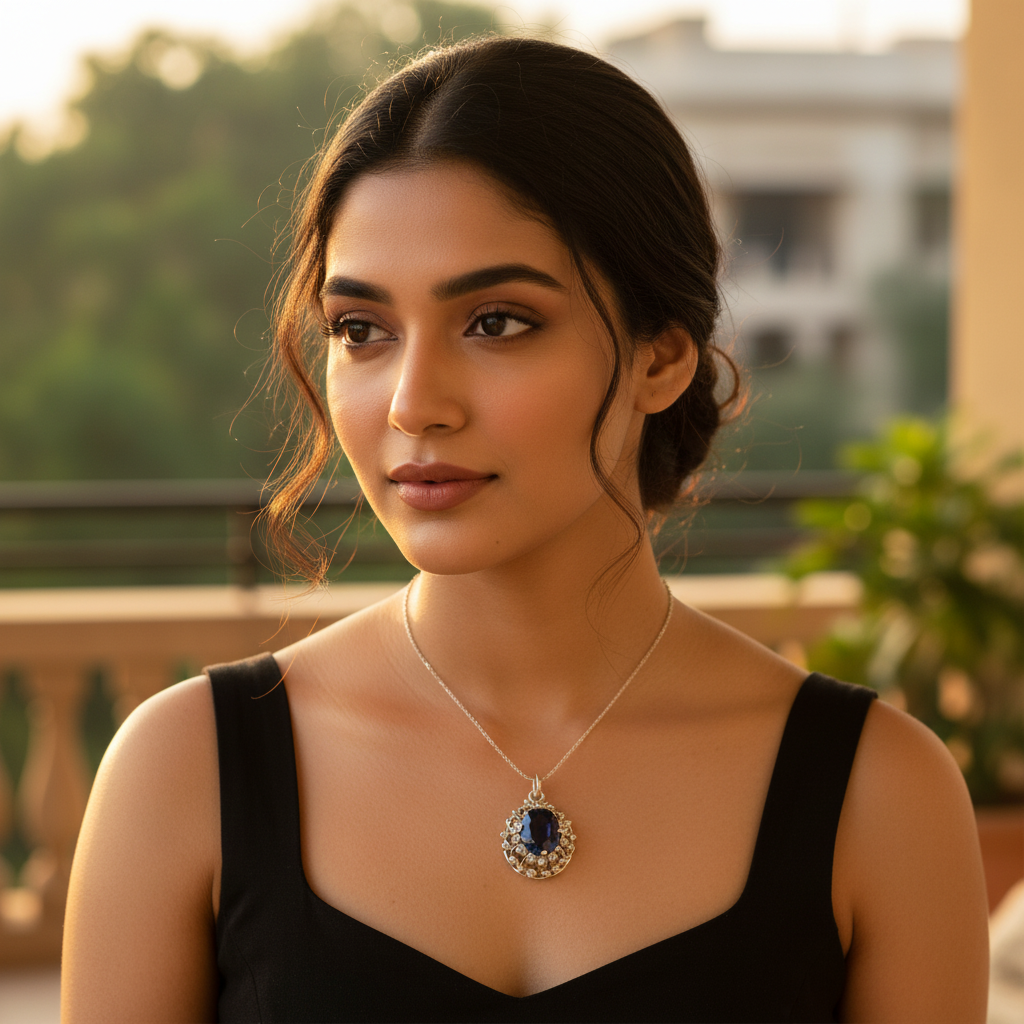 Silver pendant with blue gemstone for women | art palace jewelry