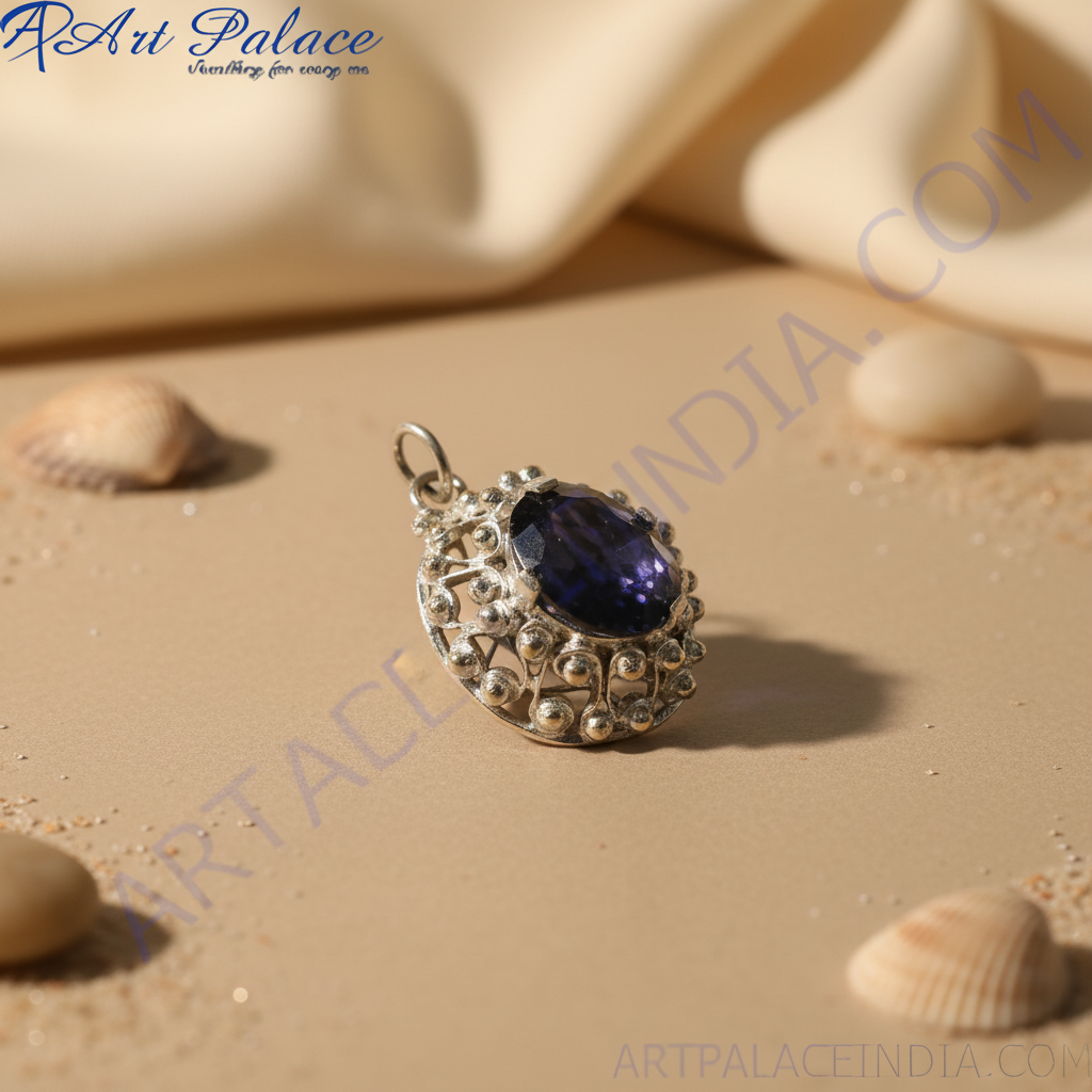 Silver Pendant with Blue Gemstone for Women | Art Palace Jewelry