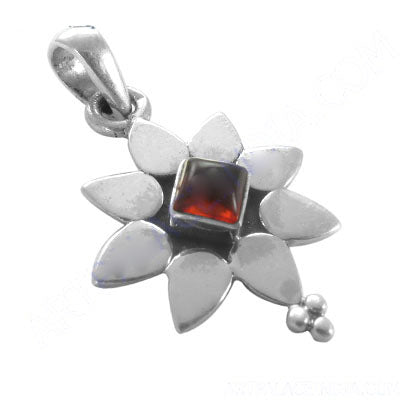 925 Silver Flower Pendant with Garnet Stone | Women's Jewelry