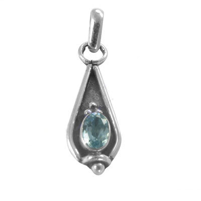 925 Silver Blue Topaz Teardrop Pendant for Women | Gemstone Jewelry
