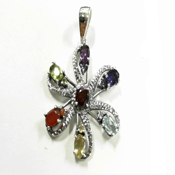 925 Silver Multi-Gemstone Flower Pendant for Women | Gift Jewelry