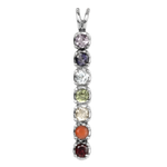 Load image into Gallery viewer, Sterling silver chakra pendant necklace featuring seven colorful gemstones.
