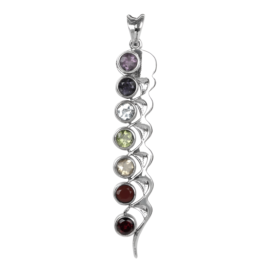 925 sterling silver chakra pendant necklace with seven colorful gemstones