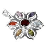 Load image into Gallery viewer, 925 sterling silver chakra flower pendant with multi-colored gemstones, floral jewelry
