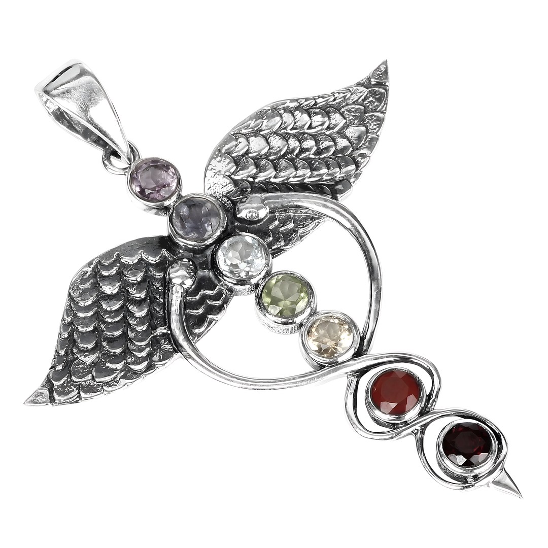 Sterling silver gemstone pendant with amethyst, iolite, peridot, and garnet gemstones.