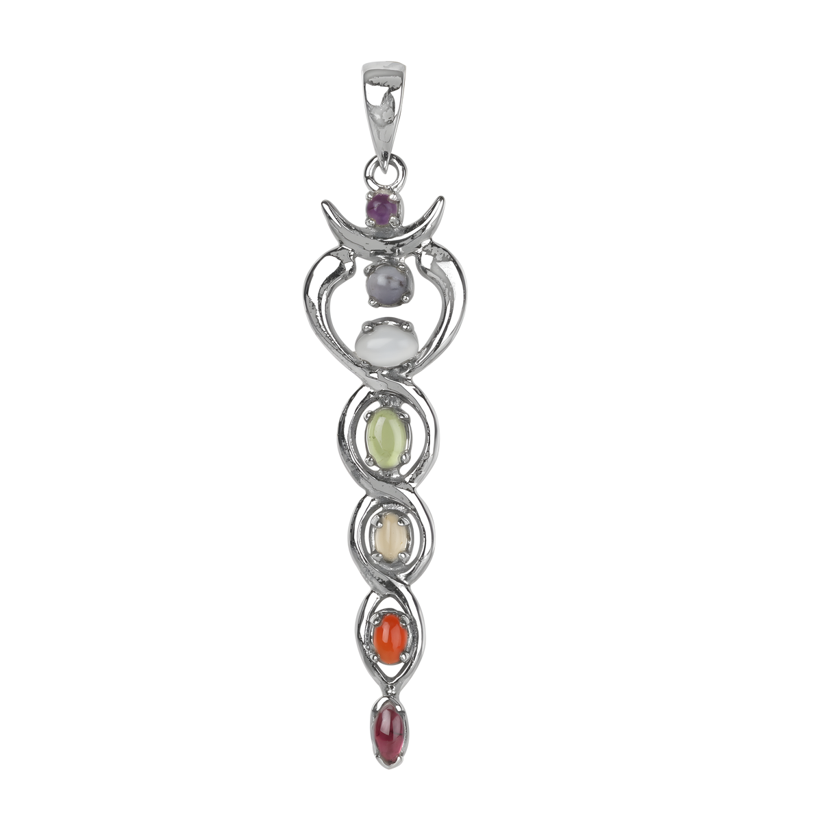 925 sterling silver chakra pendant necklace featuring colorful gemstones