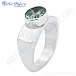 Load image into Gallery viewer, Sterling silver ring with a large blue oval gemstone, perfect for women&#39;s fashion and statement jewelry.
