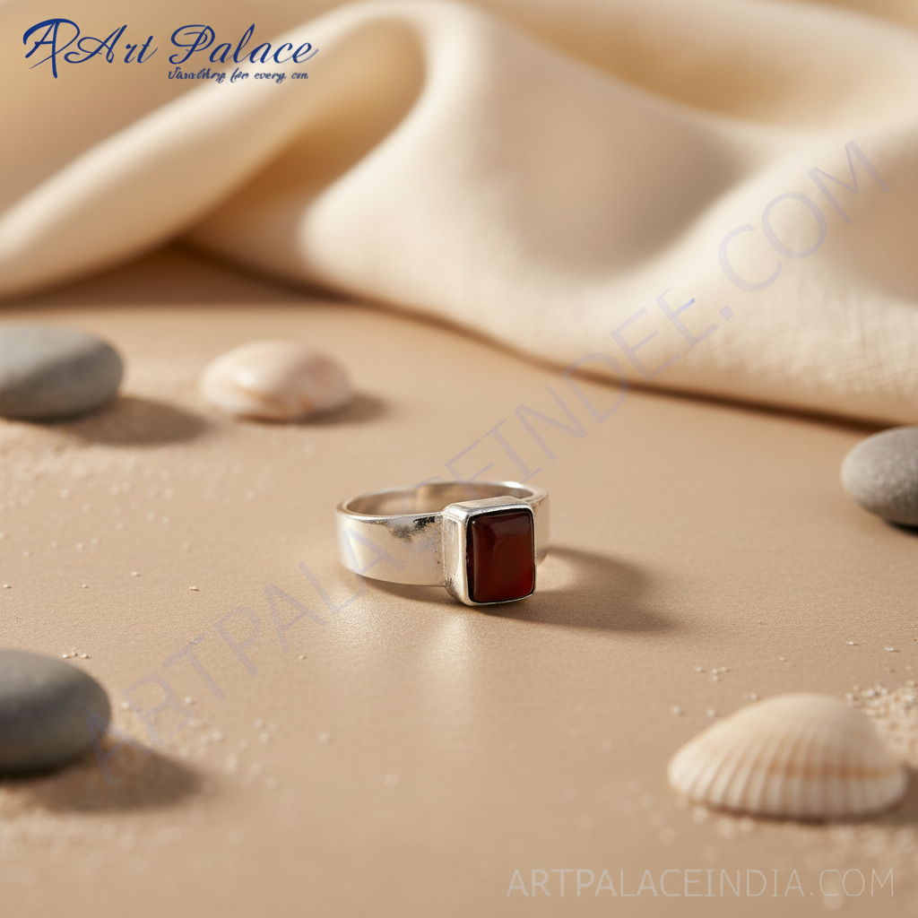 Silver Ring with Red Gemstone | Men's Classic Jewelry
