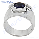 Load image into Gallery viewer, Sterling silver ring with a large oval-shaped blue gemstone. A statement piece for women.
