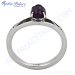 Load image into Gallery viewer, A close-up shot of a 925 sterling silver ring with a polished band and a purple amethyst gemstone set in the center.
