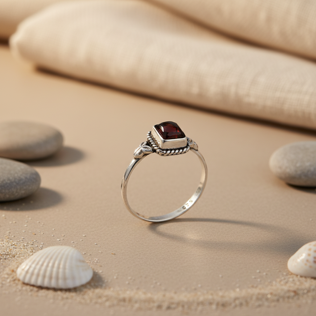 925 Silver Garnet Ring for Women | Gemstone Jewelry