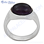 Load image into Gallery viewer, Sterling silver men's signet ring with a large oval-shaped dark purple amethyst gemstone.
