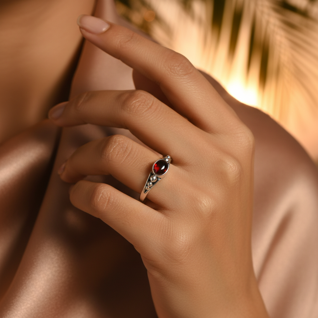 925 Silver Garnet Ring for Women | Gemstone Jewelry Gift