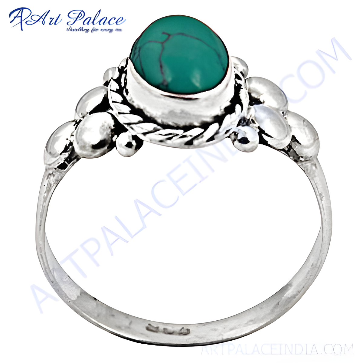 925 sterling silver ring with a round turquoise gemstone center, silver ring for women