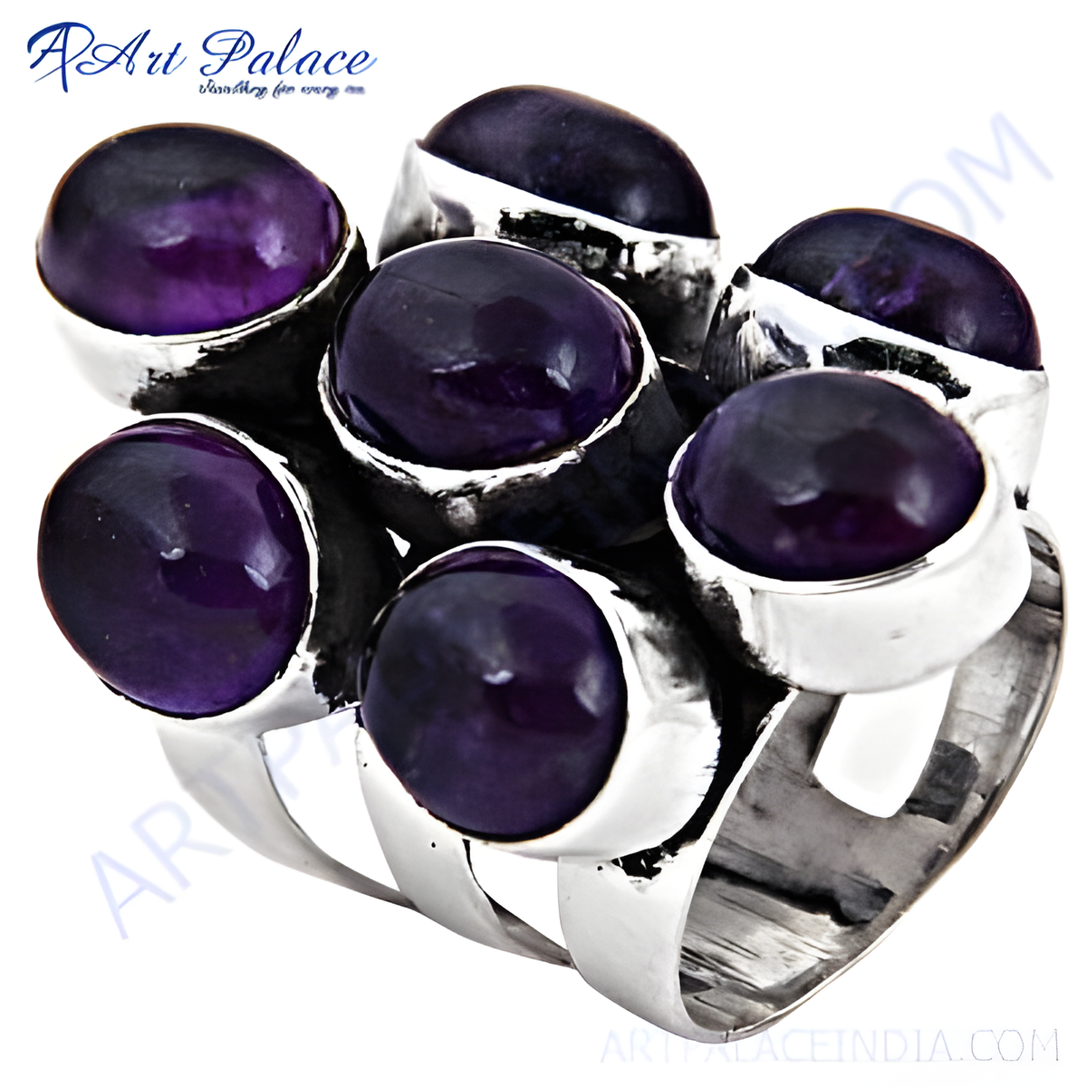 925 sterling silver ring with multiple oval cut purple amethyst gemstones