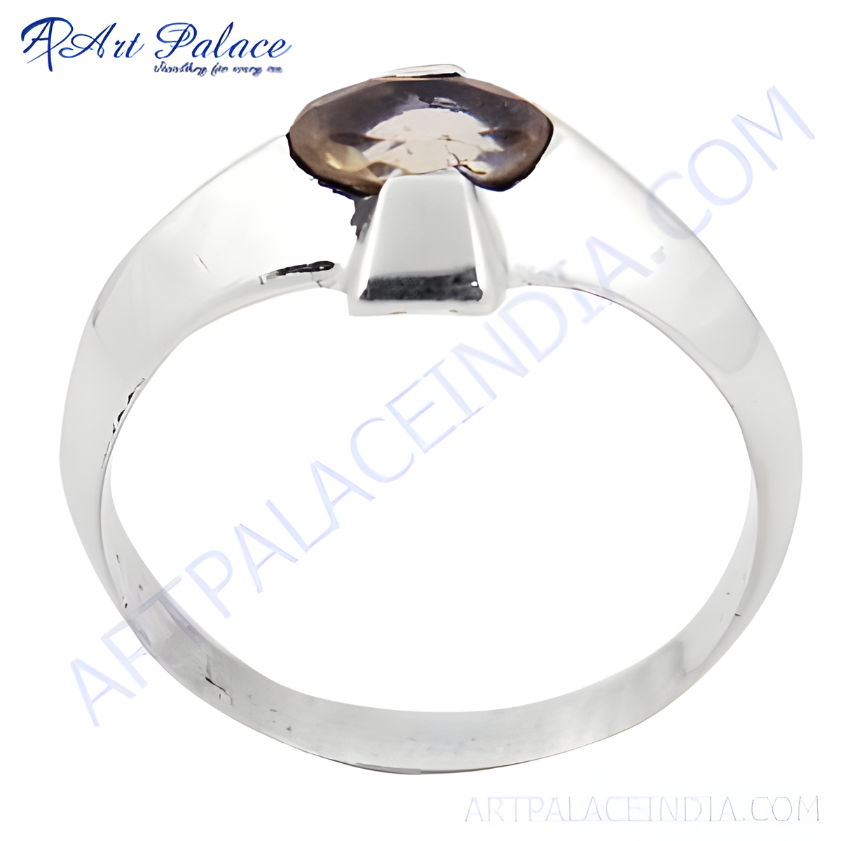 925 sterling silver men's signet ring featuring a brown smoky quartz gemstone