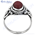 Load image into Gallery viewer, Sterling silver ring with a vibrant red garnet gemstone center, ideal for women's fashion.
