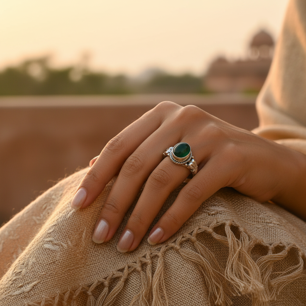 925 Silver Green Onyx Ring for Women | Gemstone Jewelry