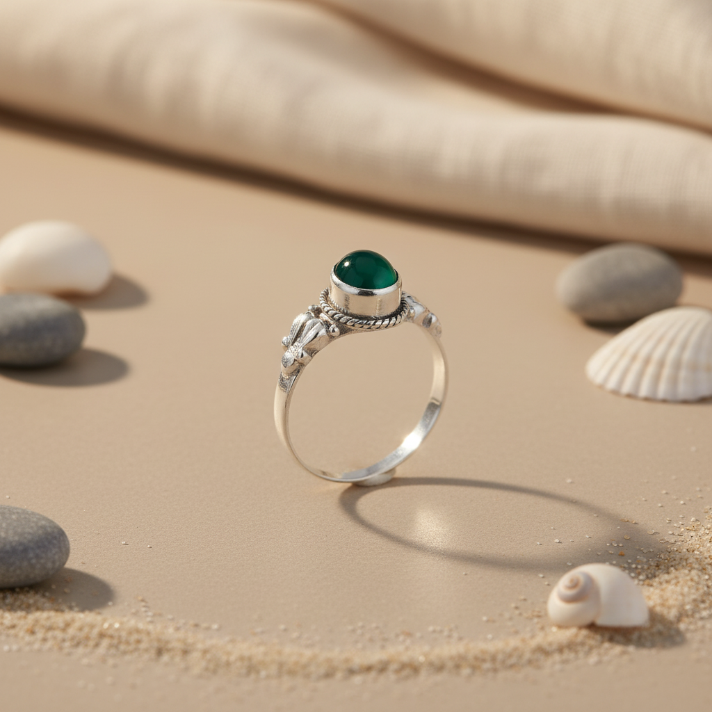 925 Silver Green Onyx Ring for Women | Gemstone Jewelry