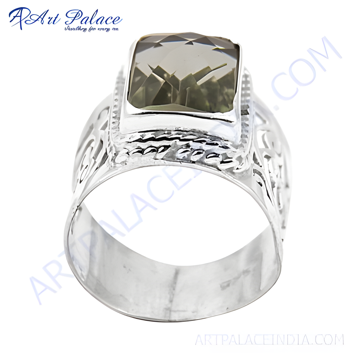 925 sterling silver men's ring with a large smoky quartz gemstone