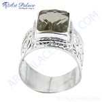 Load image into Gallery viewer, 925 sterling silver men's ring with a large smoky quartz gemstone.
