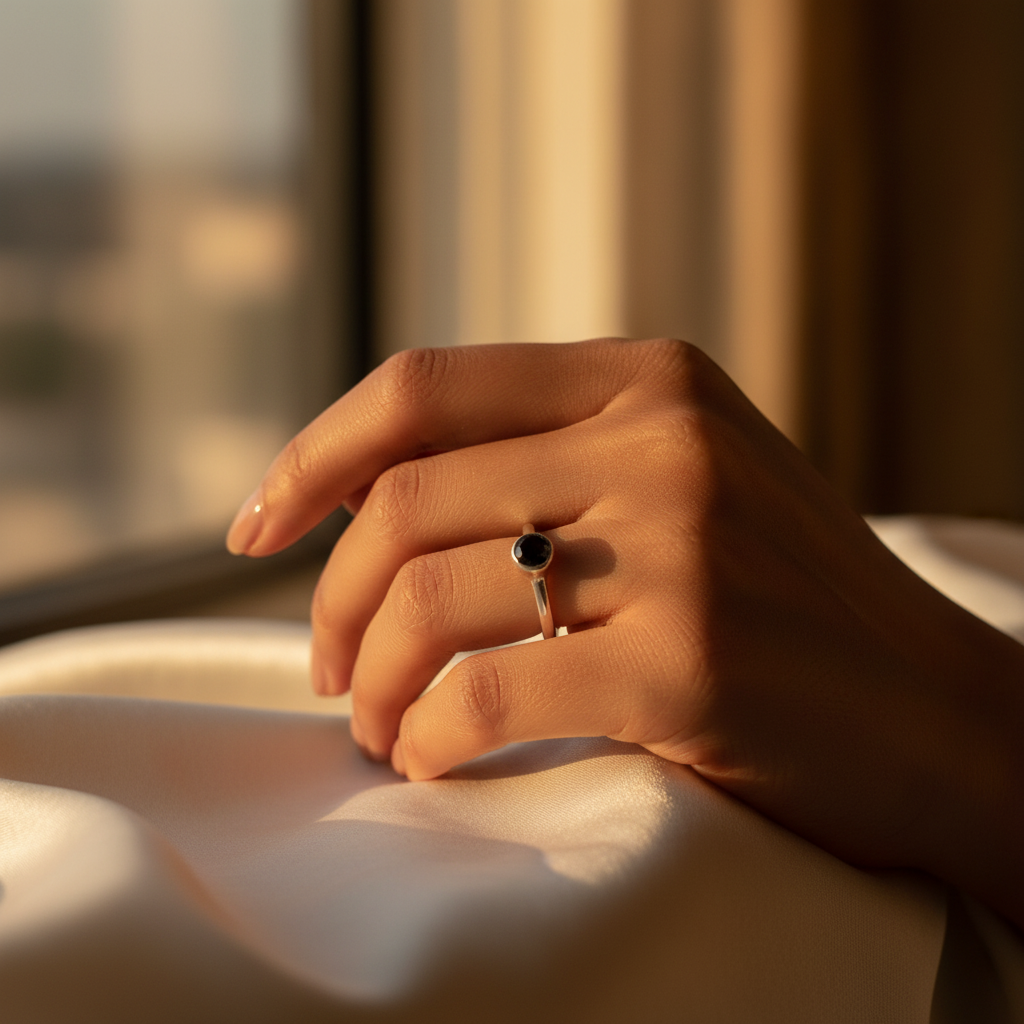 925 Silver Black Gemstone Ring for Women | Minimalist Jewelry